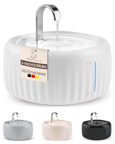 PrettyPaw Katzenbrunnen Aqua Flow Pro [NEUEINFÜHRUNG] Super leiser, BPA-freier 3L Trinkbrunnen für Katze mit LED und Aktivkohlefilter I Leicht zu reinigender Katzen Trinkbrunnen I Aqua Flow (Weiß)