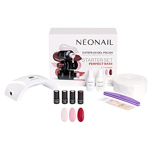 NeoNail Perfect Base Starter-Set mit Lampen-LCD-Display, 3 x Nagellacken und Zubehör