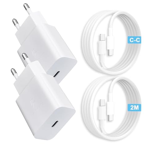 FasChageek superschnell ladegerät 25W mit Schnellladekabel,original Schnellladegerät mit 2m Ladekabel USB c,Handy ladestecker,2er Pack Super Fast Charger für Samsung Galaxy S24/S23/S22(White)