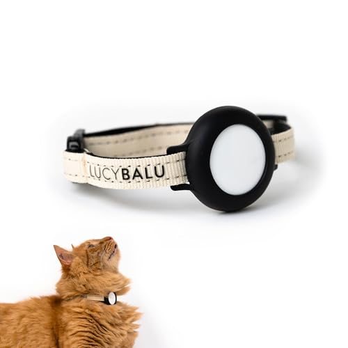 LucyBalu® Premium AirTag Katzenhalsband | Reißfestes Katzenhalsband für AirTag aus Nylon | AirTag Halsband für Katzen | Katzen Tracker | Apple AirTag kompatibel | Größenverstellbar Nylonband | Sand