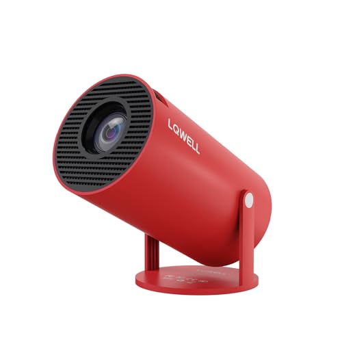 LQWELL HY300 Mirror Mini Beamer, Native 720P, 4K 1080P Unterstützung, mit HDMI-, USB- und 3,5mm-Anschlüssen, kabelgebundene Bildschirmspiegelung, tragbarer Heim- und Outdoor-Projektor, Rot