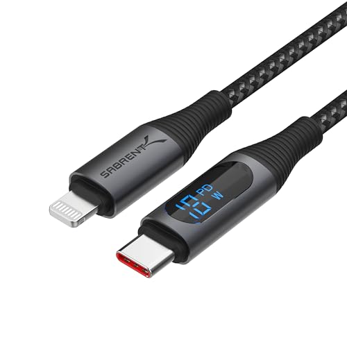 SABRENT USB-C zu Lightning Kabel mit Smart Display, 1M lang, Apple MFI zertifiziert, 60W Lade- und 480Mbps Datenübertragungsgeschwindigkeiten (CB-C2L1)
