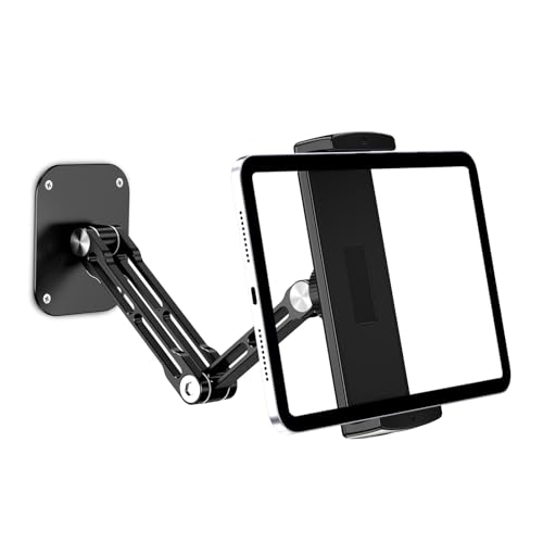 Lucrave Tablet Wandhalterung, Aluminium ausziehbare iPad Wandhalterung, mit 360° drehbarer Basis einstellbar und faltbar für iPad Pro Air Mini, Samsung Galaxy Tab, alle 4.7-13' Telefone und Tablets