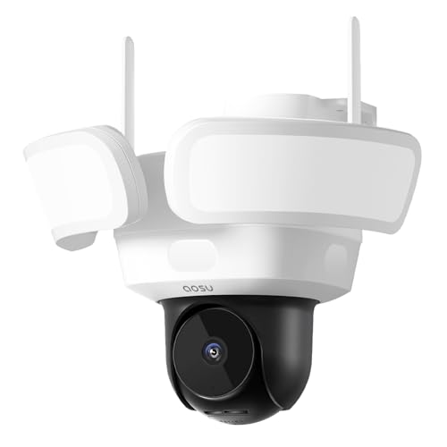 AOSU 5MP Außen Überwachungskamera mit Licht - Kabelgebundene WLAN Kamera Aussen mit 2600 Lumen Flutlicht, 3 PIR Bewegungsmelder, 360° Abdeckung, 24/7 Aufnahme, KI-Erkennung, Smarte Beleuchtung