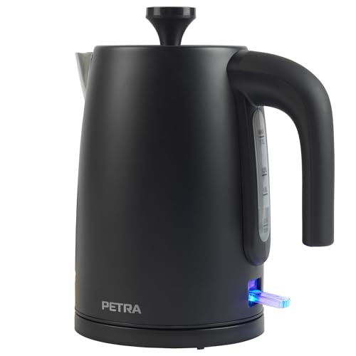 Petra PT5632MBLKVDE Elektrische Wasserkocher - BPA-Frei, schnelles Kochen, Fenster mit Wasserstandsanzeige, Anti-Kalk-Filter, Trockengehschutz, Strix-Controller, schwenkbare Basis, 1,7 L, 3000W