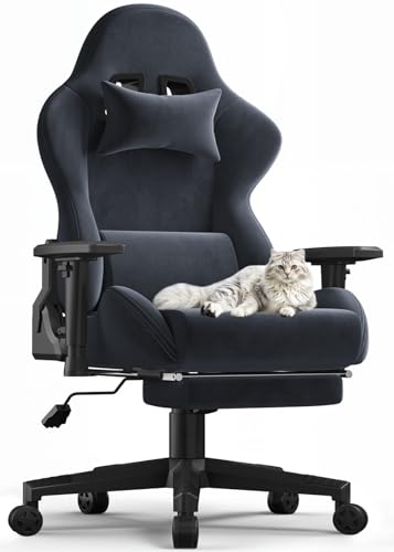 Devoko Gaming Stuhl Ergonomisch, Hochwertiger Stoff Bürostuhl weich und atmungsaktiv, 90-170°Rückenlehne verstellbar Gamer Stuhl, Gamingsessel Massage, Gamingstuhl mit Verstellbare Armlehnen, Gray