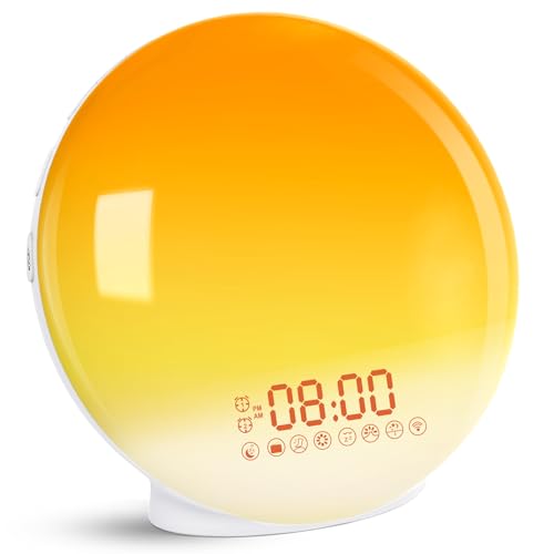 Cadrim Tageslichtwecker Wake Up Licht Lichtwecker Radiowecker Sonnenaufgang Sonnenuntergang mit Dual Wecker, 7 natürlichen Sounds & FM Radio & Snooze Funktion für Erwachsene & Kinder
