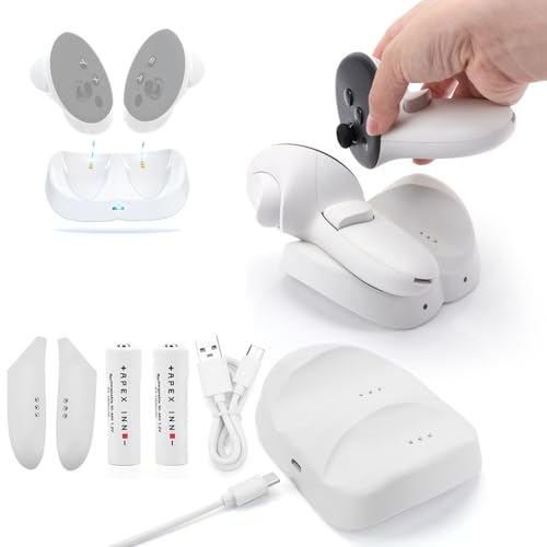 AZURAOKEY Ladestation für Meta Quest 3, VR Accessories Ladestation für Oculus Quest 3 mit 2 wiederaufladbaren Batterien, 50 W Adapter, Quest 3 Dock mit Typ-C-Kabel
