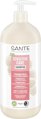 SANTE Naturkosmetik Sensitive Care Shampoo Probiotika + 3-Fach Protein Komplex, veganes Haarshampoo mit Pumpspender für gestärktes Haar und mehr Feuchtigkeit, geeignet für sensible Kopfhaut, 950 ml