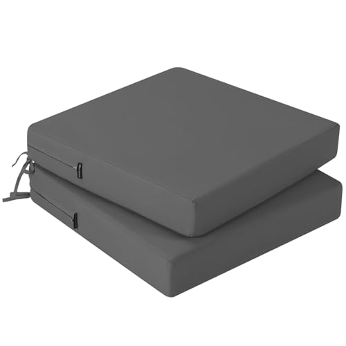 PRIMEPATIO Stuhlkissen für den Außenbereich 2er-Set, wasserdichte Sitzkissen für den Außenbereich, farbechte Terrassenstuhlkissen mit Bändern, Terrassenmöbel, Gartensofa, 40x40cm, Anthrazit