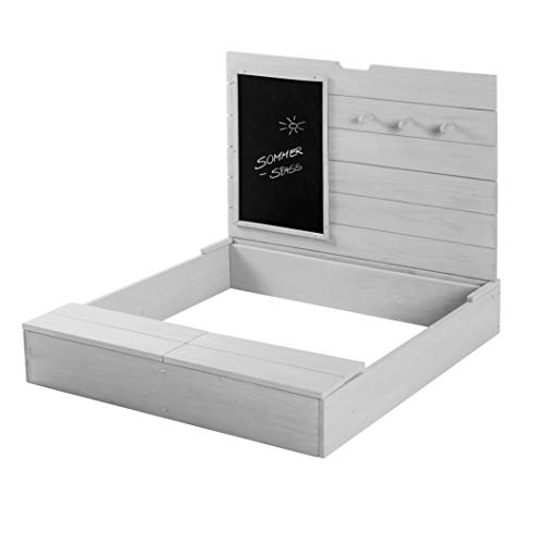 BETON XL Sandkasten Sandbox 126cm Sandkiste mit Sitzbänken Holz Spielzeug GRAU 