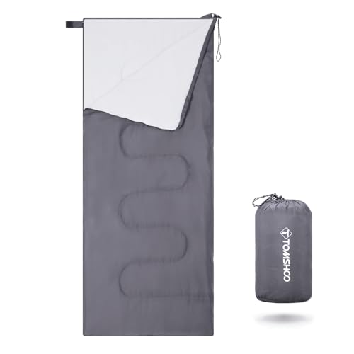 TOMSHOO Schlafsack Outdoor, Ultraleicht Deckenschlafsack Kleines Packmaß 3 Jahreszeiten, Kompakt und Tragbar Sleeping Bag für Camping, Wandern, Reisen und mehr, für Erwachsene, Kinder, Grau