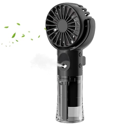 Tragbarer Handheld Ventilator mit Wassernebel, USB Aufladbarem Mini Handventilator mit 4 Geschwindigkeiten, Tragbarer Kühlnebel Handlüfter, Persönlicher Klein Tischventilator für Reisen (Schwarz)