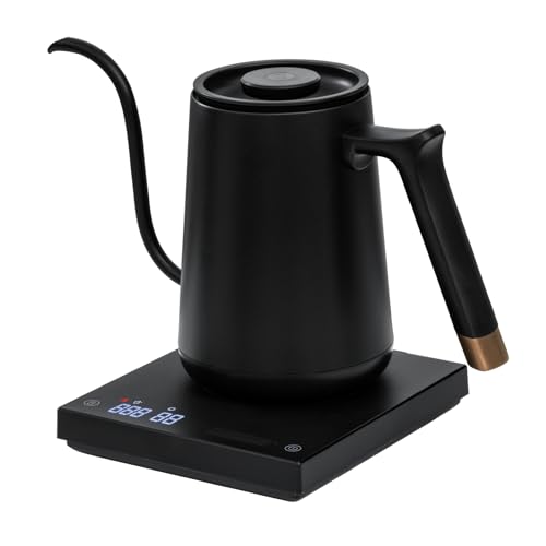 TIMEMORE Elektrischer Schwanenhals Wasserkocher Kaffee-und Teekanne, Fish Smart Coffee Electric Kettle 600ML Mit Temperatureinstellung für Coffee Tea Brewing, Home Edition Black, 192s Schnell auf 88°C