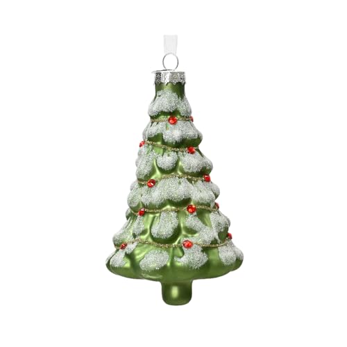 Kaemingk Christbaumschmuck Glas 12cm Christbaum mit Strass mundgeblasen Weihnachtsbaum Retro grün