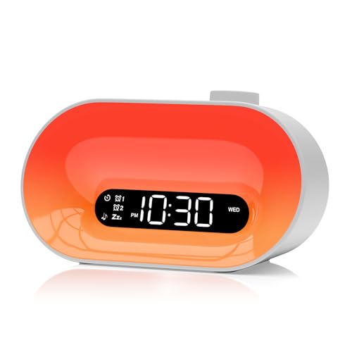 APUZOM Tageslichtwecker Sonnenaufgang Wecker mit Nachtlicht und 30 beruhigenden Geräuschen Einschlafshilfe, Doppelalarm, Sleep-Timer, dimmbare Nachttischlampe, Kinder Wecker mit Licht