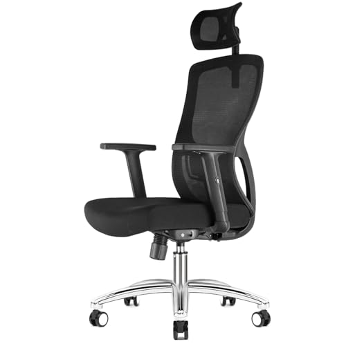 Durrafy Bürostuhl, Schreibtischstuhl, Bürostuhl Ergonomisch, multifunktional und auf Wunsch verstellbar, Drehstuhl mit Hoher Rücken,Wippfunktion90°-130°, Höhenverstellbarer Stuhl, Schwarz