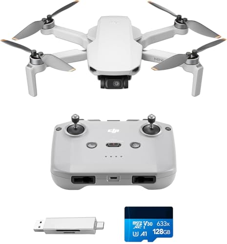 DJI Mini 4K Bundle, Drohne mit 4K UHD Kamera, unter 249 g, 3-Achsen Gimbal Stabilisierung, 10 km Videoübertragung, autom. Rückkehr, Windwiderstand, 1 Akku für 31 min Flugzeit