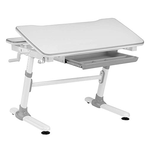 HOKO® Ergo-Study-Table COMPAKT. Manuell höhenverstellbar Kinderschreibtisch mit Verstellbarer Tischplatte, Weiß. Ergonomisches Sitzen für Kinder