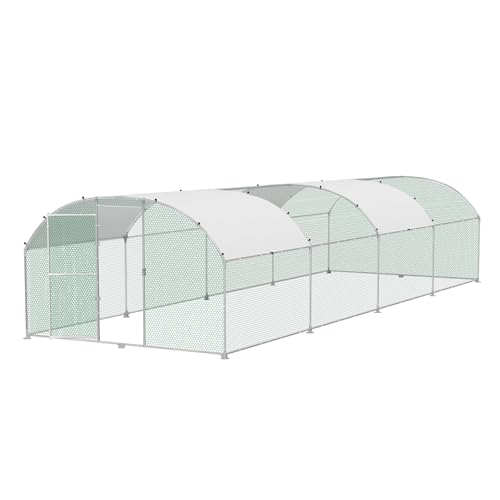 XMTECH Hühnerstall 3x8m Metall Freilaufgehege Freigehege, Geflügelstall Kleintiere, Verzinkter Stahlrahmen mit PE Dach, Bogenaufsatz