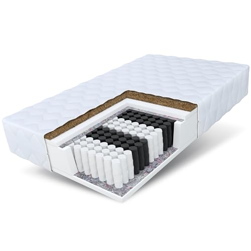 FDM Home MAX Matratze 100x200 cm Taschenfederkern Höhe 24 cm Härtegrad H3 H4 7-Liegezonen Öko-Tex Allergikergeeignet Bezug Waschbar Kokosfaser-Einlage