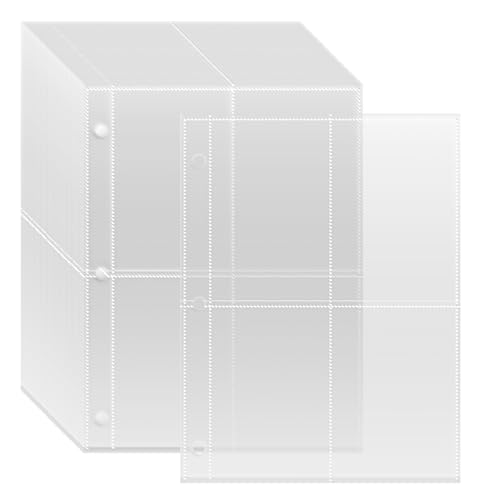 400 Pockets Sammelkarten Hüllen, RISVOWO 50 Doppelseitige Kartenhüllen, 3 Löcher, Transparent Sammelkarten Zubehör für PokKarten sammelalbum, Photocard Holder, Basketball/Fussball karten