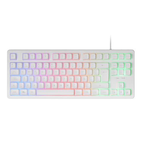 Mars Gaming MK023, Gaming Tastatur TKL, Hybrid H-Mech Technologie, FRGB Regenbogenbeleuchtung, Anti-Ghosting, Universelle Kompatibilität, Weiß, Spanische Sprache