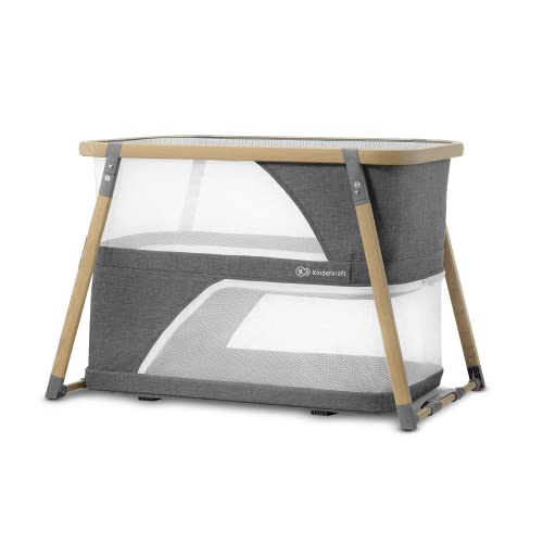 Kinderkraft Kinderreisebett 4 in 1 SOFI, Babybetten, Kinderbett, Baby Zustellbett, Reisebett mit Zubehör, mit Laufgitterfunktion, Modernes Design, Kleine Abmessungen nach Zusammenklappen, Grau