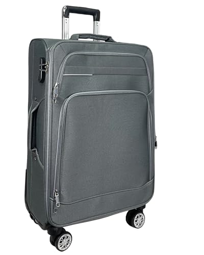 MY TRAVEL BAG Stoff Reisekoffer Trolley Erweiterbar mit Zwillingsrollen (M/L/XL/XXL oder 4er Set) Weichgepäck (Grau, Mittlerer Koffer (65cm))