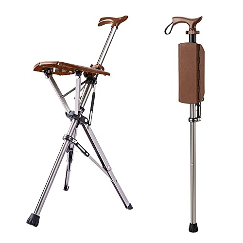HJK Tripod Walking Stick mit Sitz, Faltbar Gehstock mit Sitz, Krückenstuhl Gehhilfe für ältere Menschen, Aluminiumlegierung 0,9kg, belastbar bis 100kg, rutschfeste