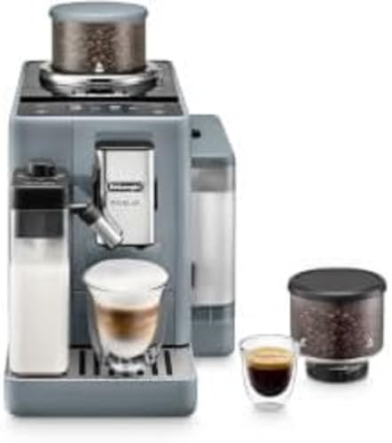 De'Longhi Rivelia EXAM440.55.G Kaffeevollautomat mit LatteCrema Milchsystem, Wechselbarer Bohnenbehälter, 16 Kaffee- & Milchgetränke auf Knopfdruck, Extra-Shot-Funktion, 3,5' Touch-Display, Grau