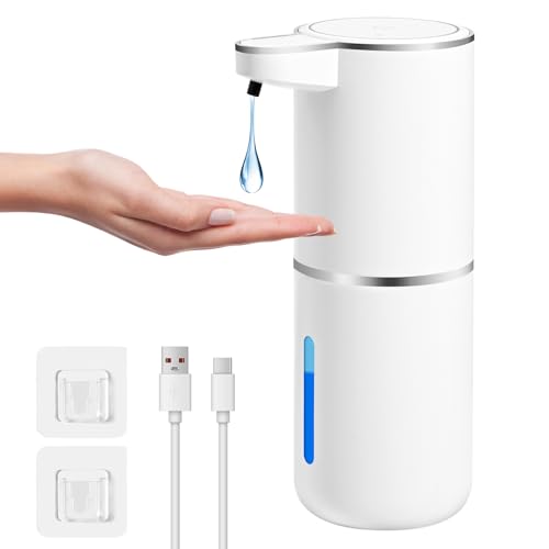 Gaethra Seifenspender Automatisch, 380ml Elektrischer Seifenspender mit Sensor, Seifenspender Wandbefestigung mit USB Wiederaufladbar, 4 Stufen Verstellbar SeifeSenspender für Bad, Küche, Toilette