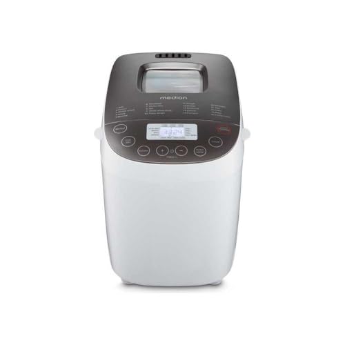 MEDION Brotbackautomat (Brotbackmaschine, 950 Watt, bis zu 1600g, 20 Backprogramme, 3 Bräunungsgrade, Warmhaltefunktion, Sichtfenster, Zeitvorwahl, MD 12040)