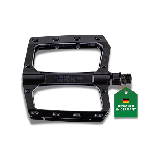 CONTEC Fahrradpedal A-Grind, Schlankes Aluminium Pedal mit Reflektoren & robuster Boron-Stahl-Achse, für MTB, Trekkingrad, Urban-Bike & E-Bike, Paar, Schwarz, 9/16', rutschfest & stabil