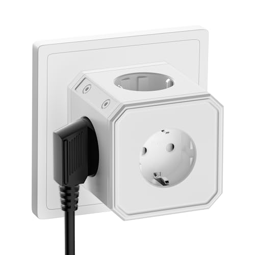 Steckdosenadapter Würfel, 5 Fach Steckdosenwürfel, Doppelstecker für Steckdose, Max 4000W(16A/250V), für Büro, Zuhause