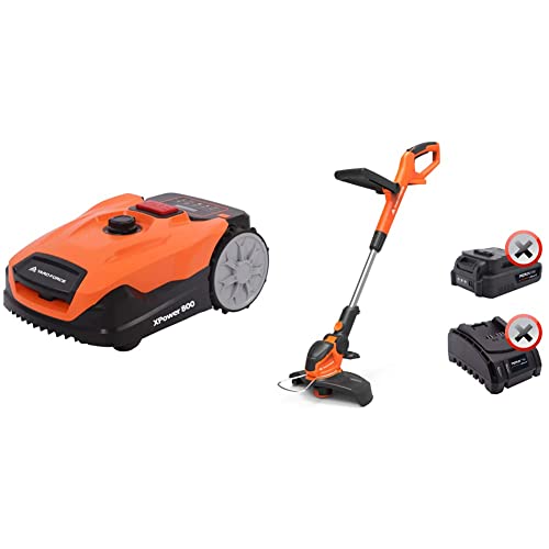 Yard Force Mähroboter XPower 800 bis zu qm - Selbstfahrender Rasenmäher Roboter mit Bluetooth- und App-Steuerung, Regensensor, bürstenloser Motor + 20V Rasentrimmer LT C25W, 250 mm Schnittbreite