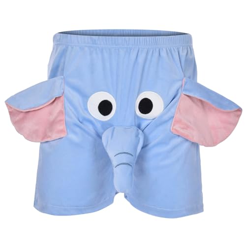 Lustige Unterhosen Männer, Herren Shorts Elefanten Unterhose Mit Rüssel Elefanten Tanga Männer Lustiger Elefanten-Boxer Neuheits-Shorts, Geschenke Boxershorts mit Tiermotiv, Herren Shorts (Blue, M)