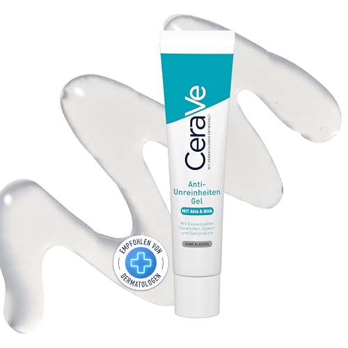 CeraVe Anti-Unreinheiten Gel für das Gesicht, Peelingeffekt gegen unreine und zu Akne neigender Haut, Mit Salicylsäure, Glykolsäure und 3 essenziellen Ceramiden, 40 ml