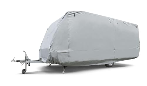 WALSER Premium Wohnwagen Abdeckplane, 100% wetterfeste Wohnwagenabdeckung, wasserdichte Wohnwagenplane mit UV-Schutz, Wohnwagen Schutzhülle, Wohnwagen Abdeckung inkl. Aufbewahrungstasche 470x250x220cm