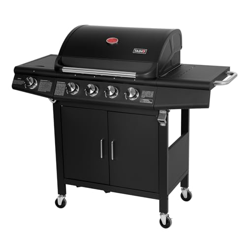 TAINO RED 4+1 Gasgrill Grillwagen BBQ Edelstahl-Brenner Griller 4 Brenner Seitenkocher