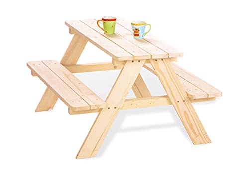 PINOLINO Nicki für 4 Kindersitzgarnitur Picknicktisch Kinder - Massivholz Gartenmöbel für Kinder ab 2 Jahren, Naturholz, Langlebig, Sicher, Nachhaltig, 90 x 79 x 50