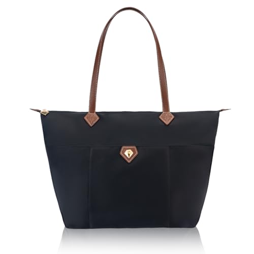 BOJLY Handtasche Damen, Große Damen Nylon Umhängetaschen, Wasserdichte Shopper Strandtasche, Faltbare Handtasche für Freizeit Reisen Büro Schule Shopping Schwarz