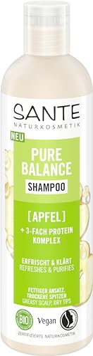 SANTE Naturkosmetik Pure Balance Shampoo Bio-Apfel + 3-Fach Protein Komplex, veganes Haarshampoo für gereinigtes und erfrischtes Haar, spendet trockenem Haar intensive Feuchtigkeit, 250 ml