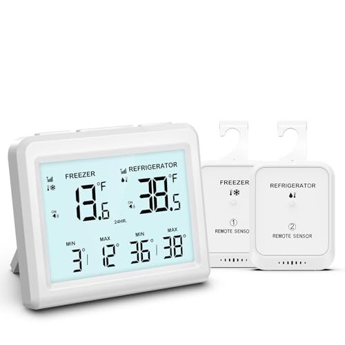 Ankilo Kühlschrankthermometer,Alarmfunktionen, 3.7in LCD große digitale Anzeige mit 2 kabellosen Sensoren Kühlschrank/Gefrierschrank verfügbar,℃/℉,Hausgebrauch und Restaurant