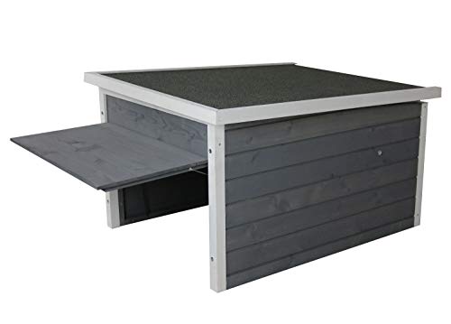 SunnyDeals Rasenroboter-Garage aus Holz grau-weiß | Rasenmäher Haus für Mähroboter L 95 x B 76 x H 56,5 cm | Garage für selbstfahrende Rasenmäherroboter | selbstschließende Frontklappe