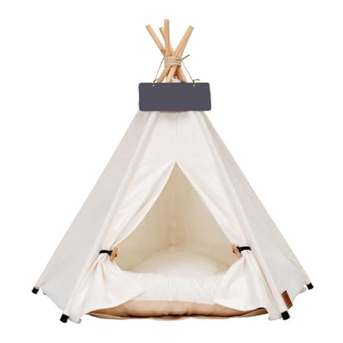 Scnbom Pet Tipi Hundezelt Haustierzelt Das Zelt Dog Teepee Katze Tent Tragbar Abnehmbar mit Kissen (L:60X60X70CM,Weiß)