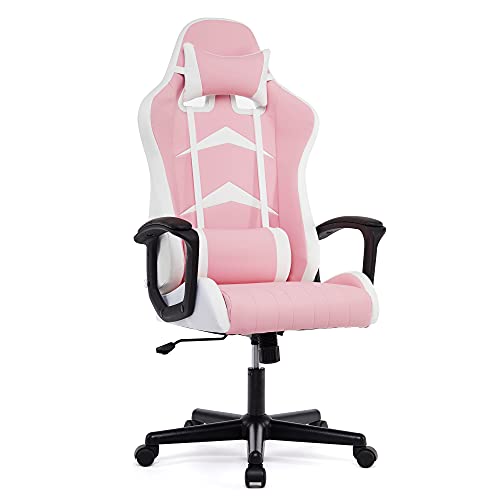 IntimaTe WM Heart Gaming Stuhl, Bürostuhl mit Verstellbarem Kopfkissen und Lendenkissen, Ergonomischer Schreibtischstuhl, Racingstuhl mit Hoher Rückenlehne, 52 x 49 x 130cm (Rosa)