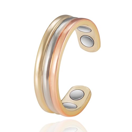 YINOX Weiblicher reiner Kupfermagnetschmuck, 3500 Gauss starkes Magnetfeld lindert effektiv Arthritis und Migräne, dreifarbiger weiblicher Magnetring (4-Magnete)