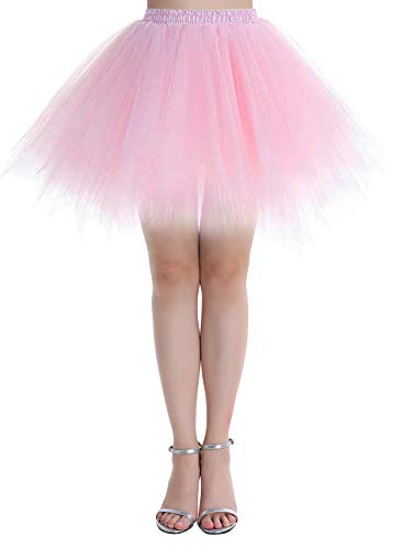 Dressystar LXQC Petticoats Minirock Kurz Unterrock Tutu Unregelmäßig Tüll Damen Mädchen Ballettrock Multi-Schichten Rosa L