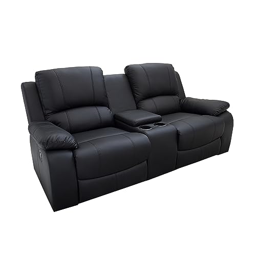 invicta INTERIOR Exklusiver 2er Kino Sessel Hollywood 190cm schwarz Fernsehsessel mit Getränkehalter Zweisitzer Fernsehsessel mit Liegefunktion
